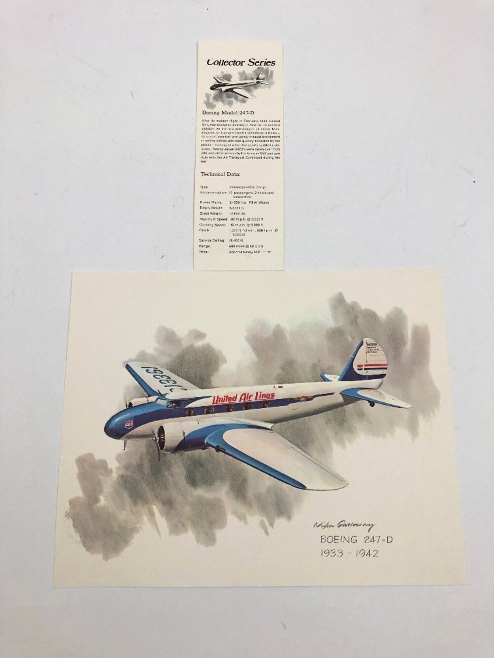 Nixon Galloway Print United Airlines Collector Series Boeing 247-D 8x10 inches